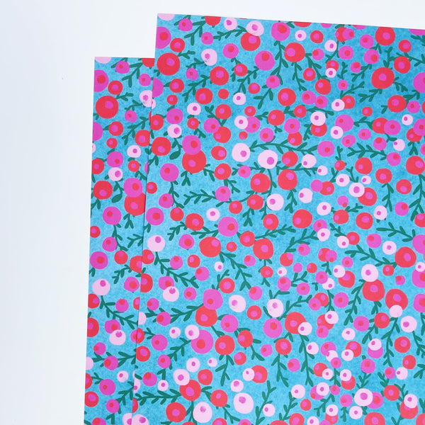Christmas Red & Pink Berries Recyclable Wrapping Paper Set - AQUA Eco Friendly Gift Wrap and Tags