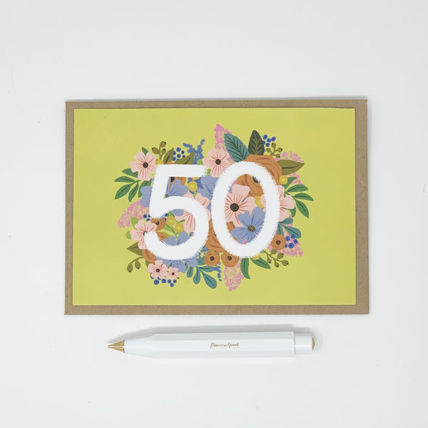 Colourful, Floral 50th Birthday Card
