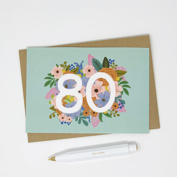 Colourful, Floral 80th Birthday Card