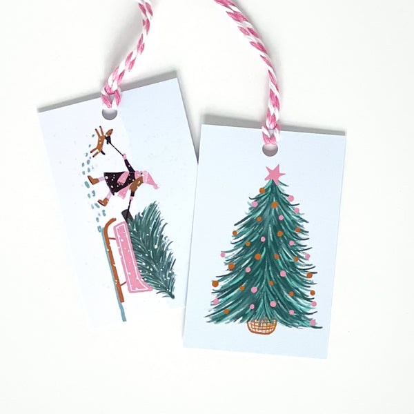 Girl Looking For Christmas Tree Gift Tags x 4