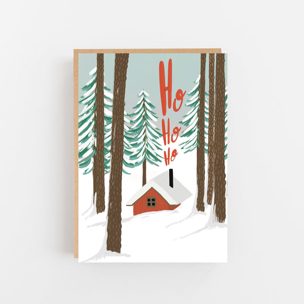 Red Cabin - Ho Ho Ho Christmas Card