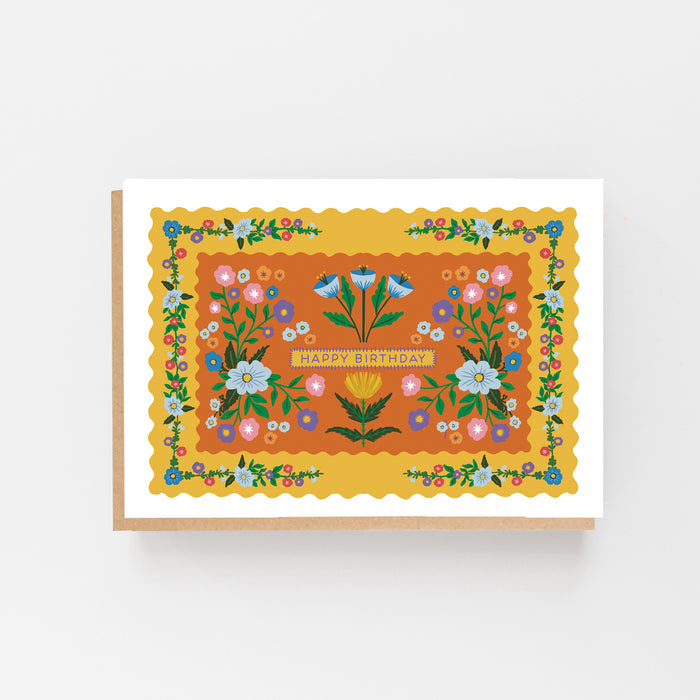 Happy Birthday - Folk Pattern Yellow