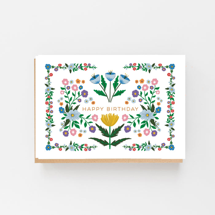Happy Birthday - Folk Pattern White