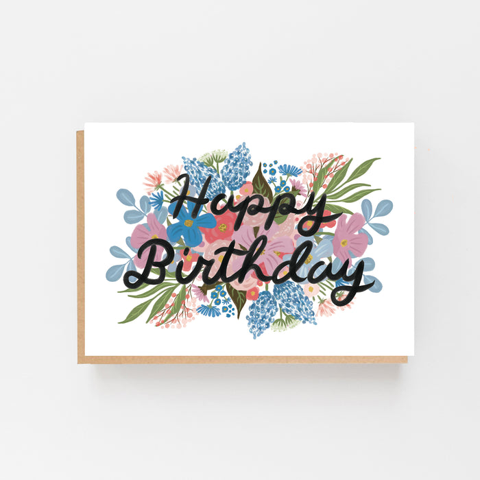 Blue Florals Happy Birthday Card