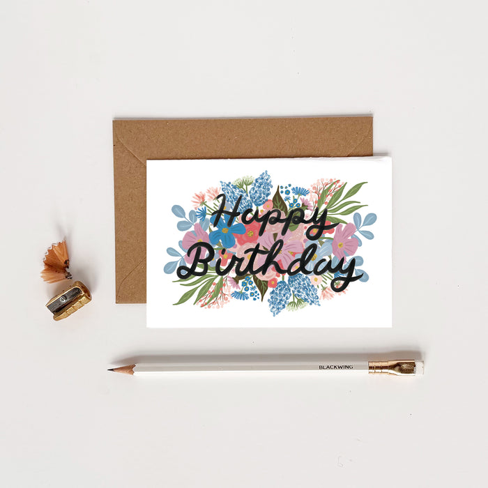 Blue Florals Happy Birthday Card