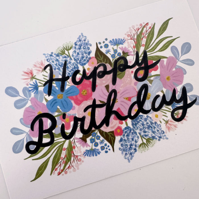 Blue Florals Happy Birthday Card