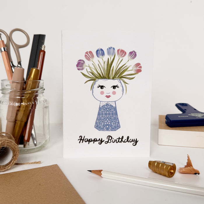 Happy Birthday - Vase China Blue Pattern