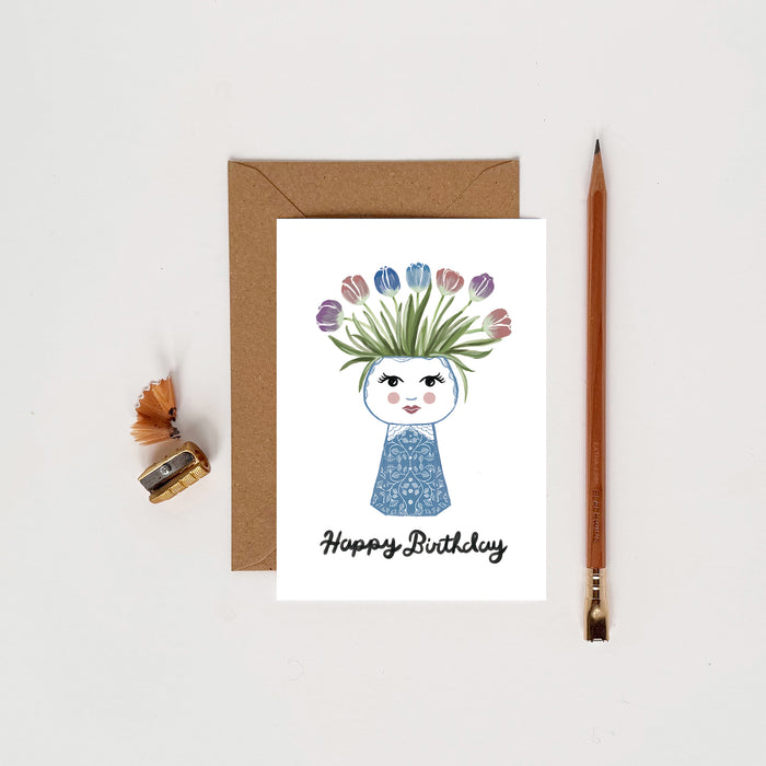 Happy Birthday - Vase China Blue Pattern