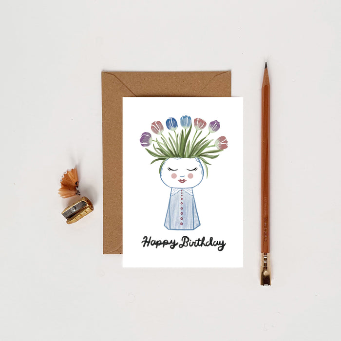 Happy Birthday - Vase China Blue Stripes