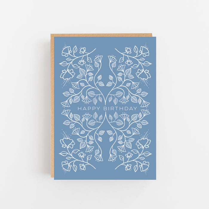 Happy Birthday - Pattern Blue & White