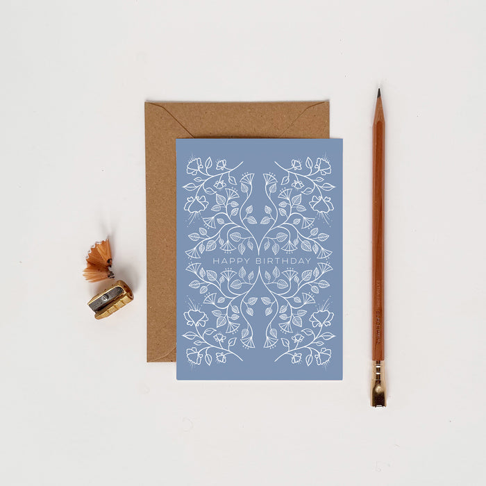 Happy Birthday - Pattern Blue & White