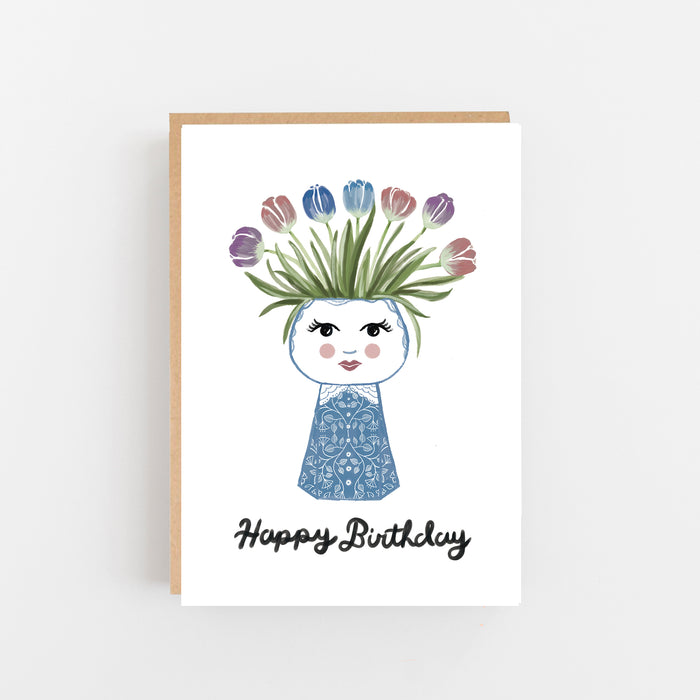 Happy Birthday - Vase China Blue Pattern