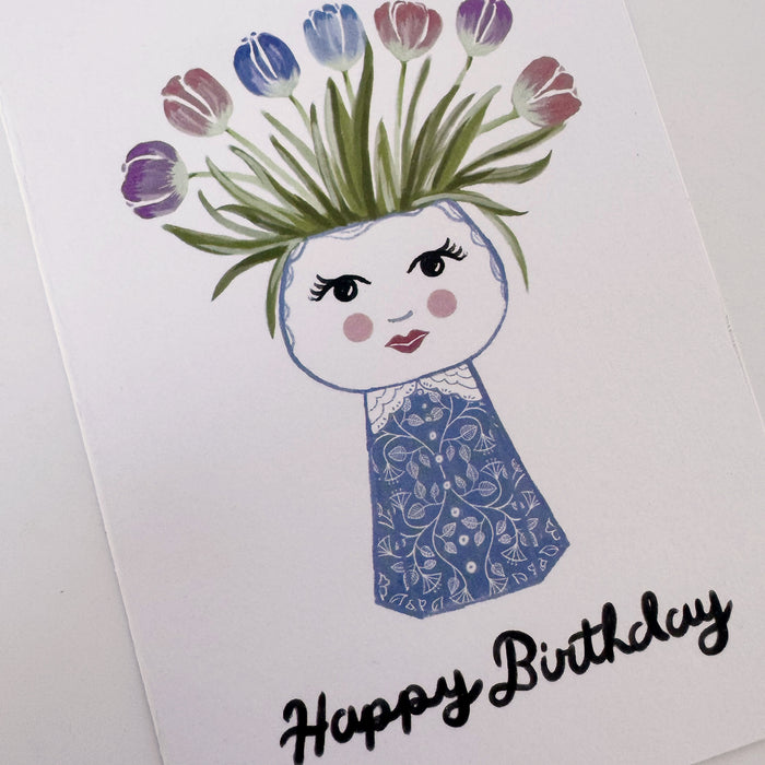 Happy Birthday - Vase China Blue Pattern