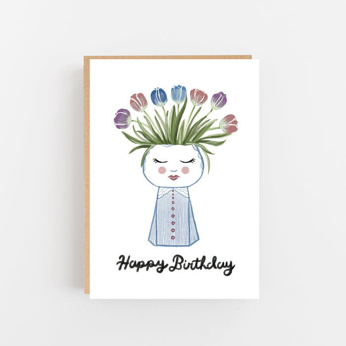 Happy Birthday - Vase China Blue Stripes