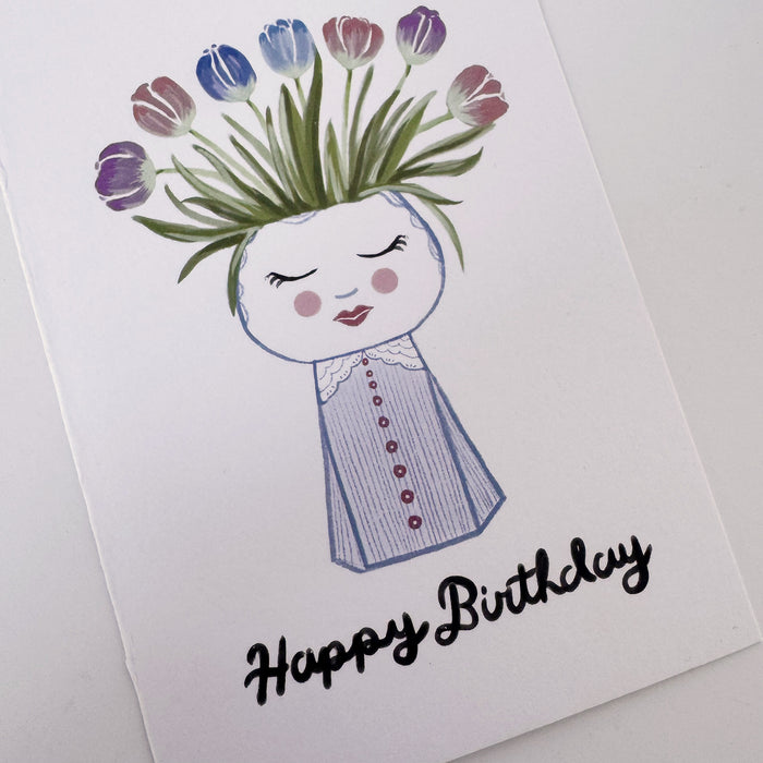 Happy Birthday - Vase China Blue Stripes