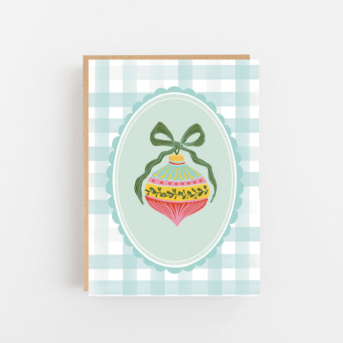 Christmas Bauble - Cheque Green Greeting Card