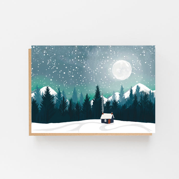 Christmas Moonscape, Mountains Landscape Greeting Card