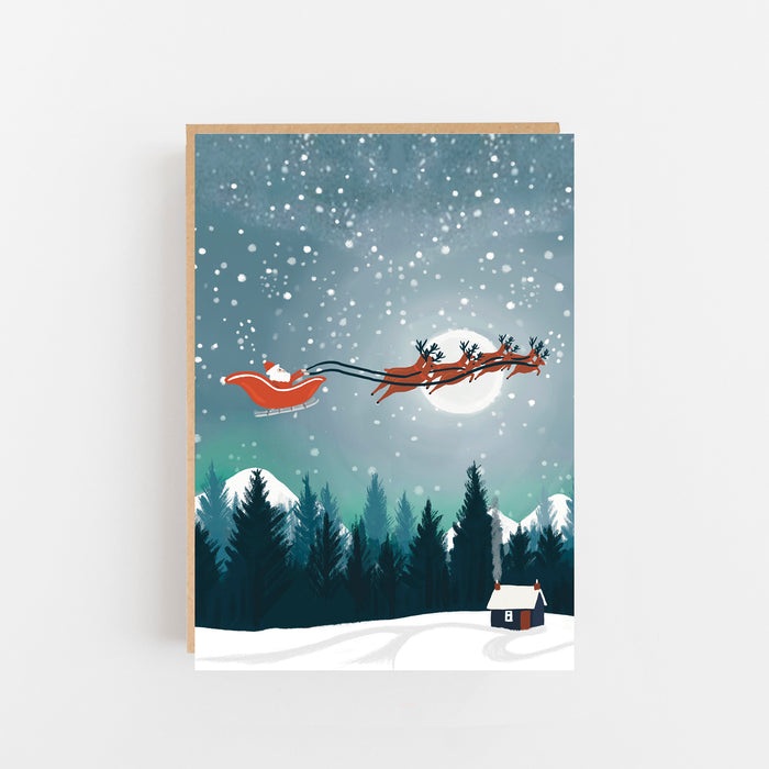 Christmas Santa Moonscape, Mountains Portrait