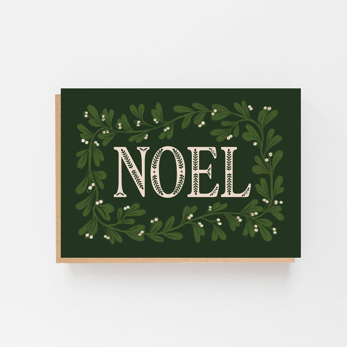 Noel Christmas Mistletoe Green Greeting Card