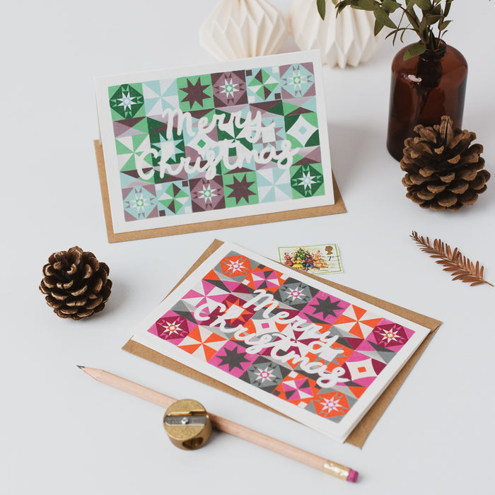 Merry Christmas Festive Pattern Set of 8 Cards