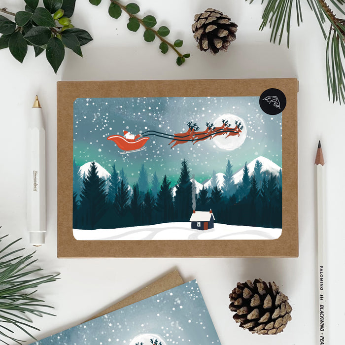 Santa Moonscape Card Pack x 8