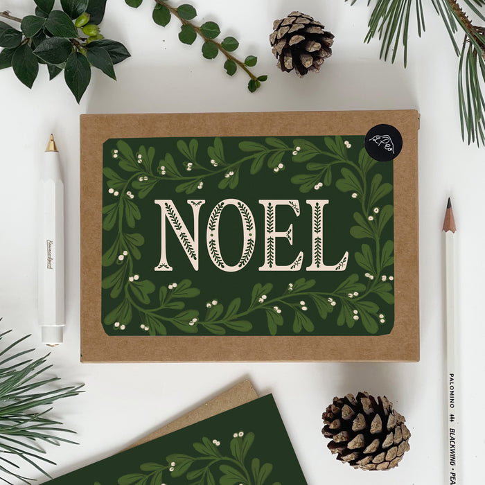 Noel Christmas Mistletoe Green Card Pack x 8