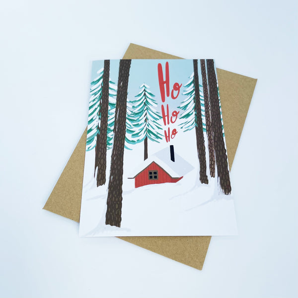 Red Cabin - Ho Ho Ho Christmas Card