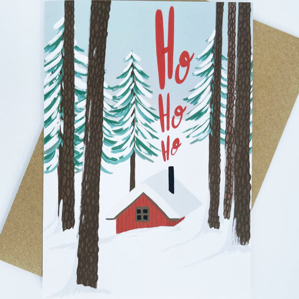 Red Cabin - Ho Ho Ho Christmas Card