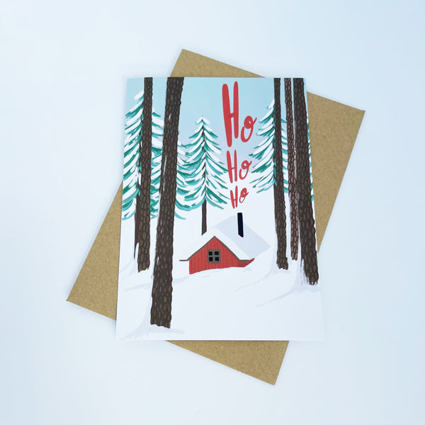 Red Cabin - Ho Ho Ho Christmas Card