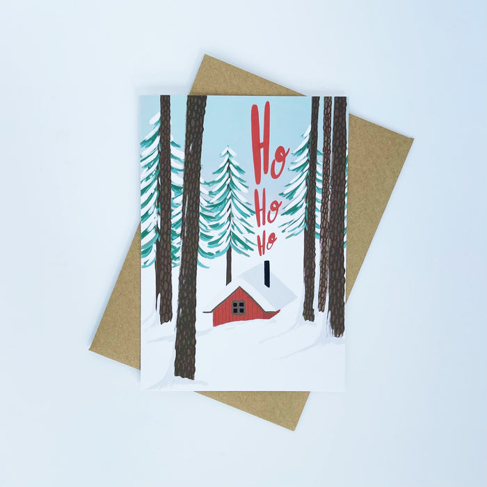 Red Cabin - Ho Ho Ho Christmas Card