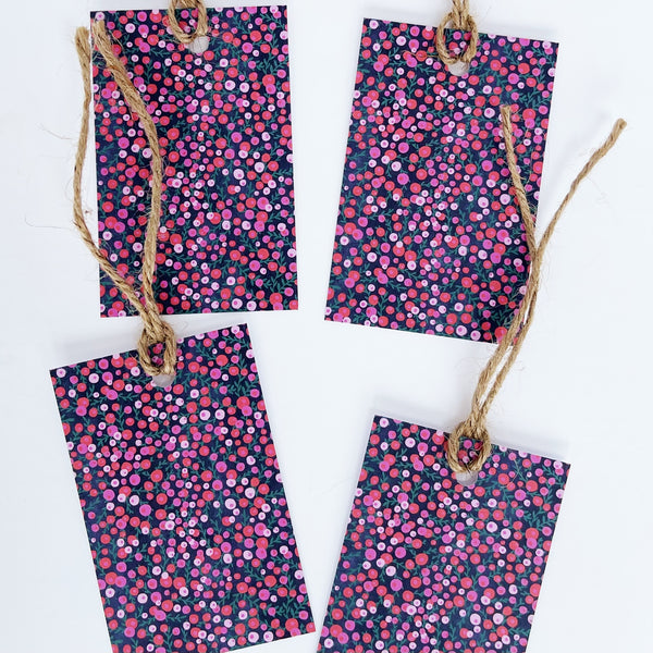 Christmas Red & Pink Berries Recyclable Wrapping Paper Set - MIDNIGHT Eco Friendly Gift Wrap and Tags