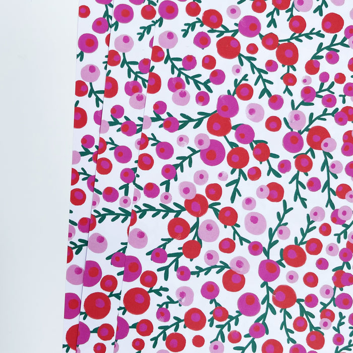 Christmas Red & Pink Berries Recyclable Wrapping Paper Set - WHITE Eco Friendly Gift Wrap and Tags