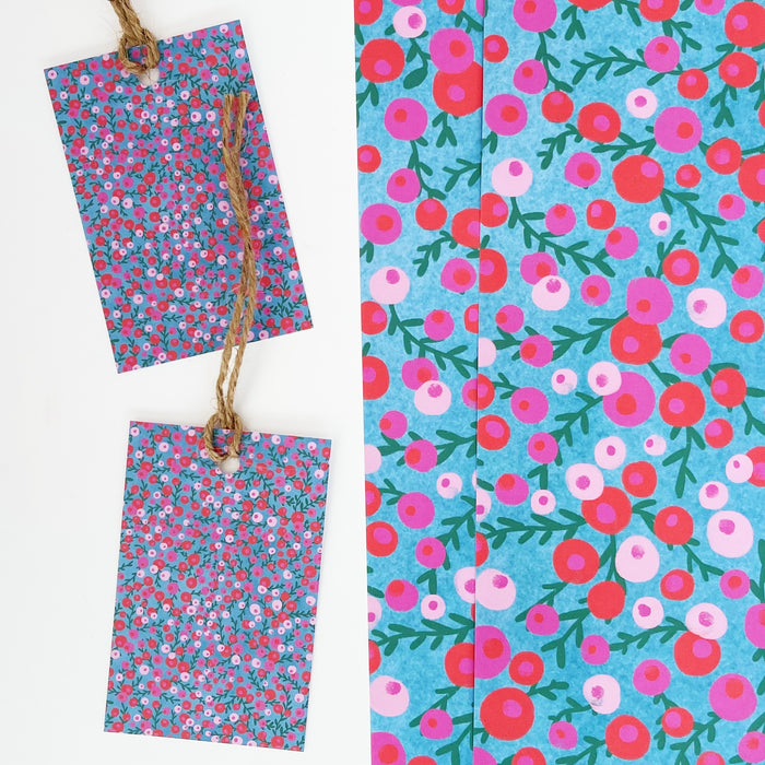 Red & Pink Berries AQUA Gift Tags x 4