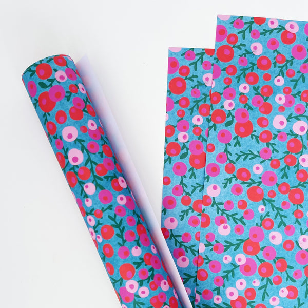 Christmas Red & Pink Berries Recyclable Wrapping Paper Set - AQUA Eco Friendly Gift Wrap and Tags