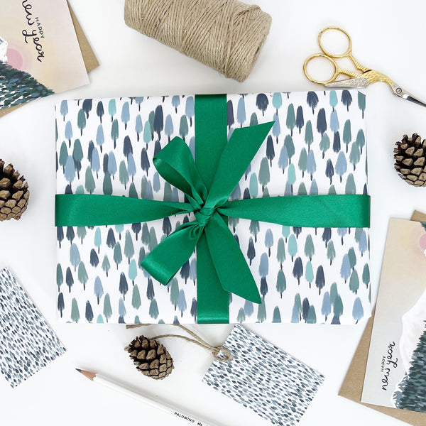 Forest Green Christmas Recyclable Wrapping Paper Set - AQUA Eco Friendly Gift Wrap and Tags