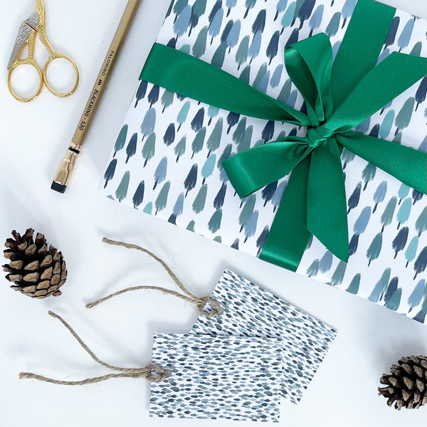 Forest Green Christmas Recyclable Wrapping Paper Set - AQUA Eco Friendly Gift Wrap and Tags