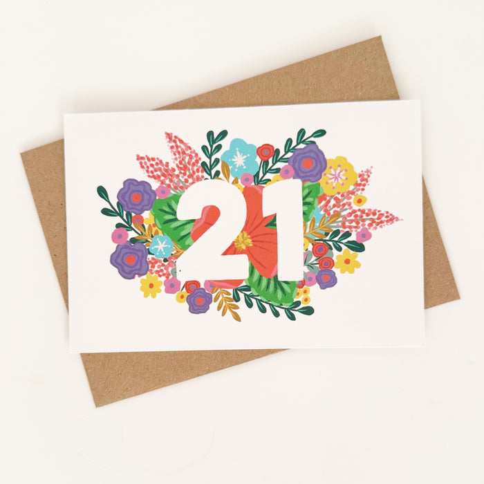 Colourful, Floral 21st Birthday Card