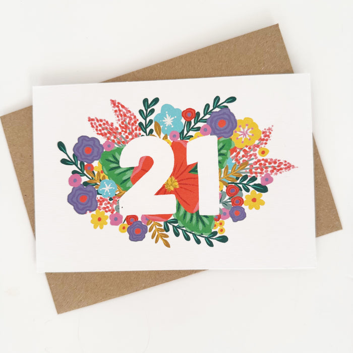 Colourful, Floral 21st Birthday Card