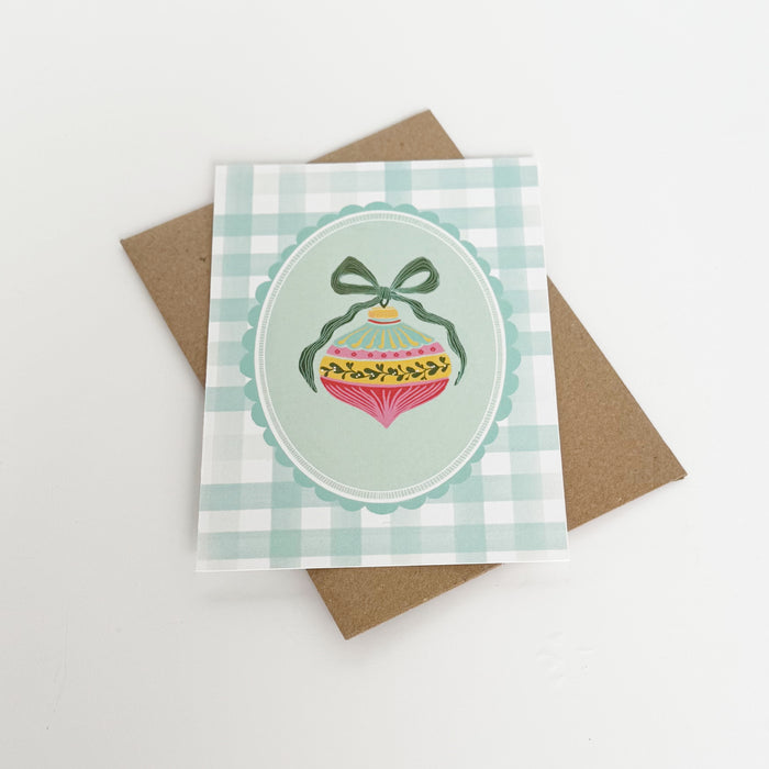 Christmas Bauble - Cheque Green Greeting Card