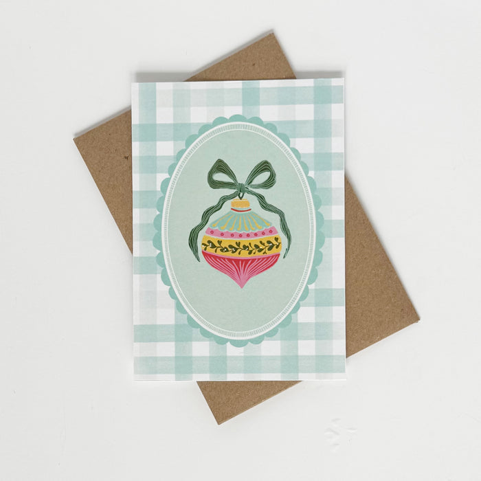 Christmas Bauble - Cheque Green Greeting Card