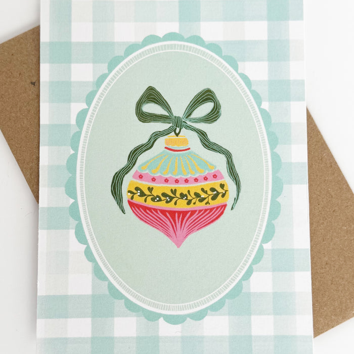 Christmas Bauble - Cheque Green Greeting Card
