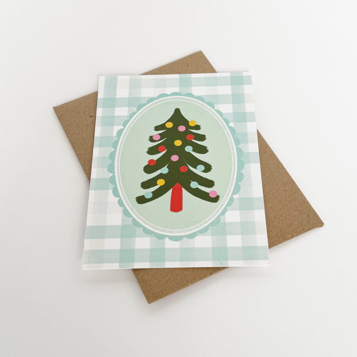 Christmas Tree - Cheque Green Greeting Card