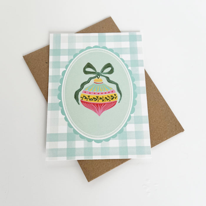 Christmas Bauble - Cheque Green Greeting Card