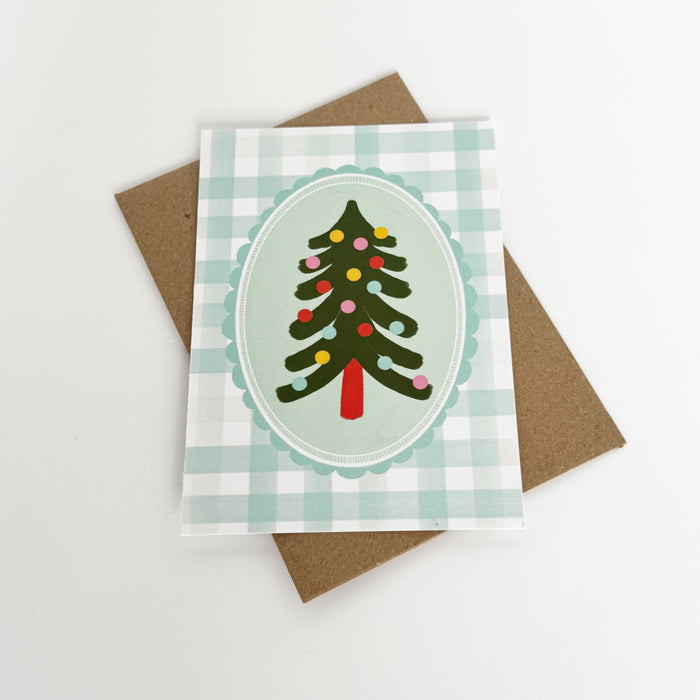 Christmas Tree - Cheque Green Greeting Card