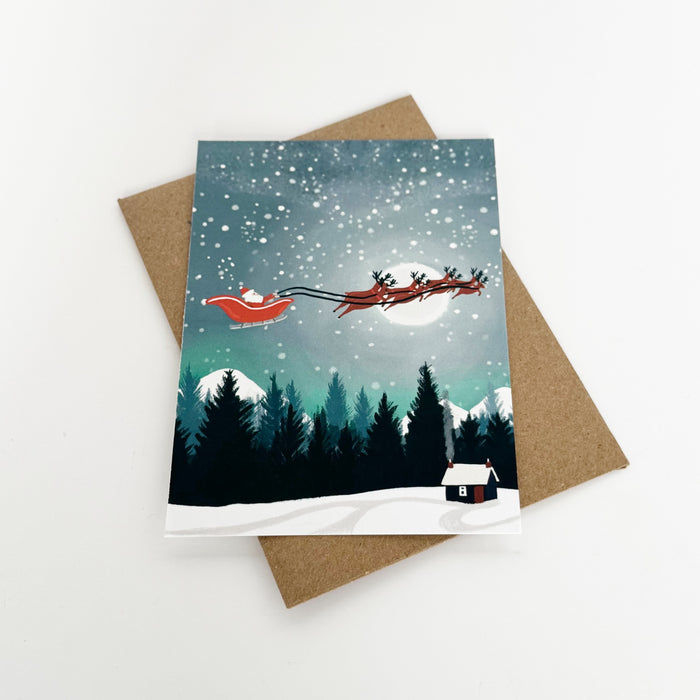 Christmas Santa Moonscape, Mountains Portrait
