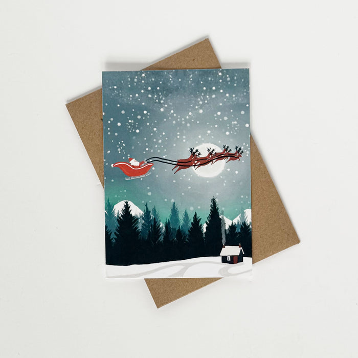 Christmas Santa Moonscape, Mountains Portrait
