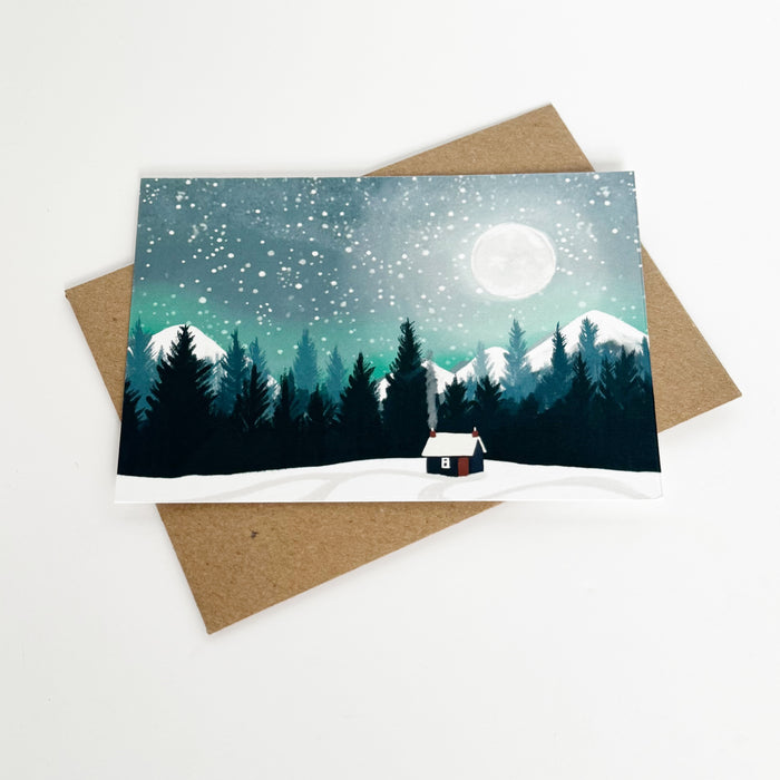 Christmas Moonscape, Mountains Landscape Greeting Card