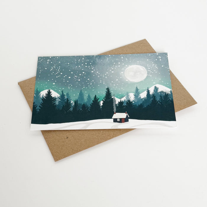 Christmas Moonscape, Mountains Landscape Greeting Card