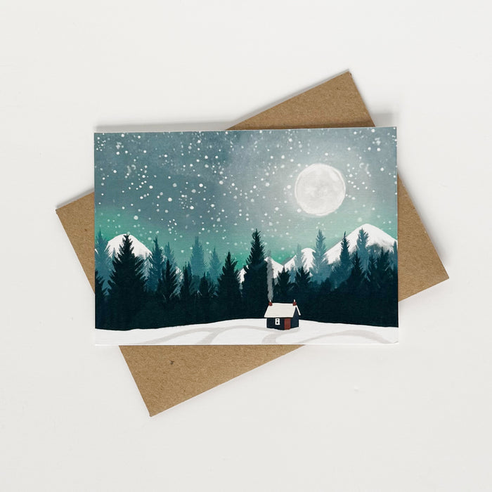 Christmas Moonscape, Mountains Landscape Greeting Card