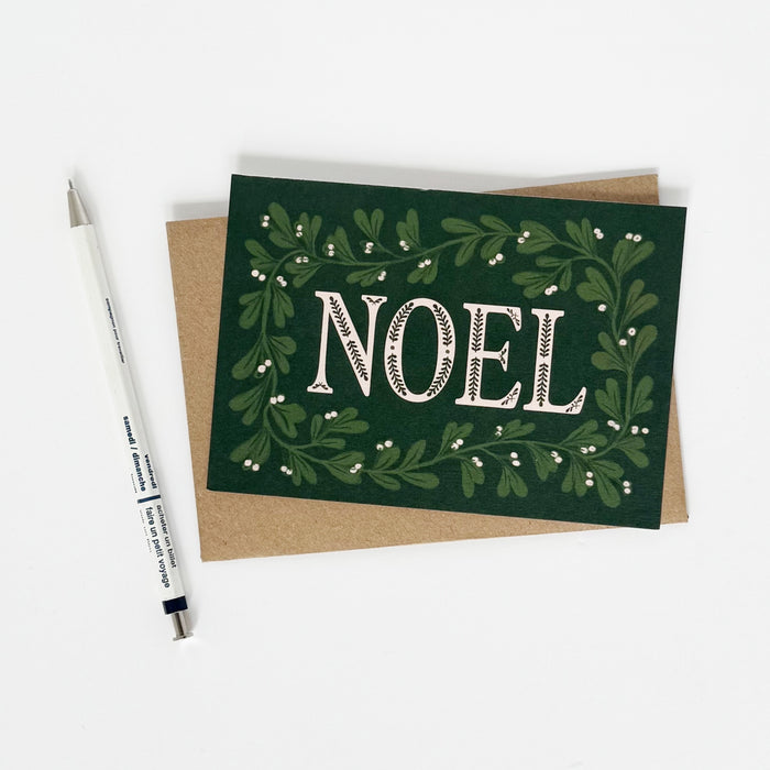 Noel Christmas Mistletoe Green Greeting Card